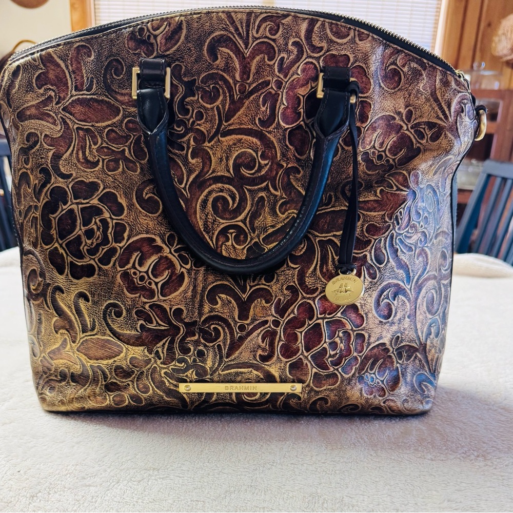 Brahmin Tan and Brown Embossed Tote